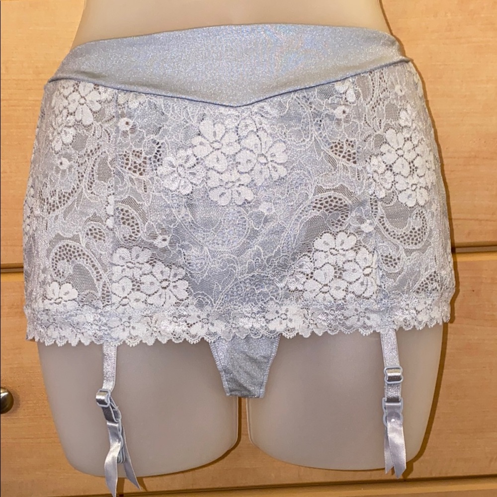 Victoria's Secret Silver and White Lace Garter Skirt